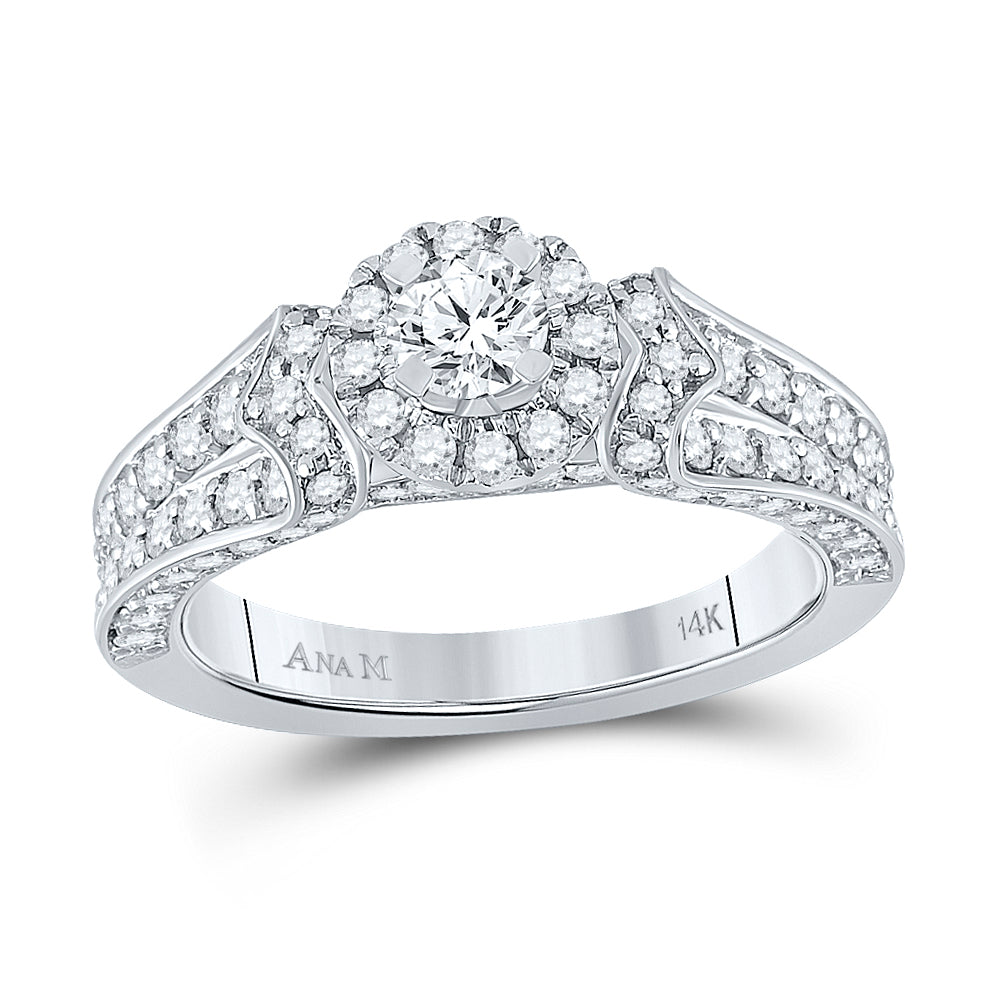 14K White Gold Round Diamond Halo Bridal Wedding Engagement Ring 1-1/5ctw, Women's Size: 5-10