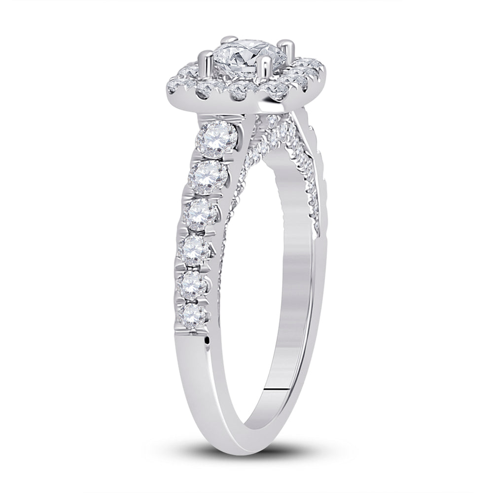 14K White Gold Round Diamond Halo Bridal Wedding Engagement Ring 1-1/2 Cttw, Womens Size: 5-10