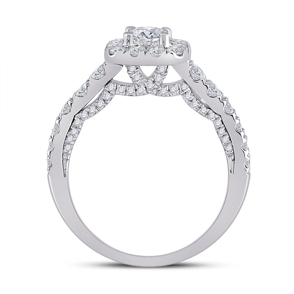 14K White Gold Round Diamond Halo Bridal Wedding Engagement Ring 1-1/2 Cttw, Womens Size: 5-10