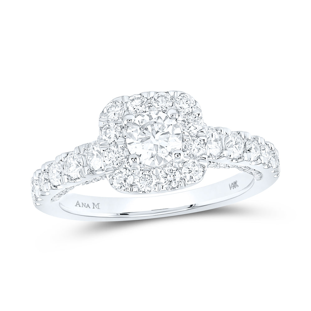 14K White Gold Round Diamond Halo Bridal Wedding Engagement Ring 1-1/2 Cttw, Womens Size: 5-10