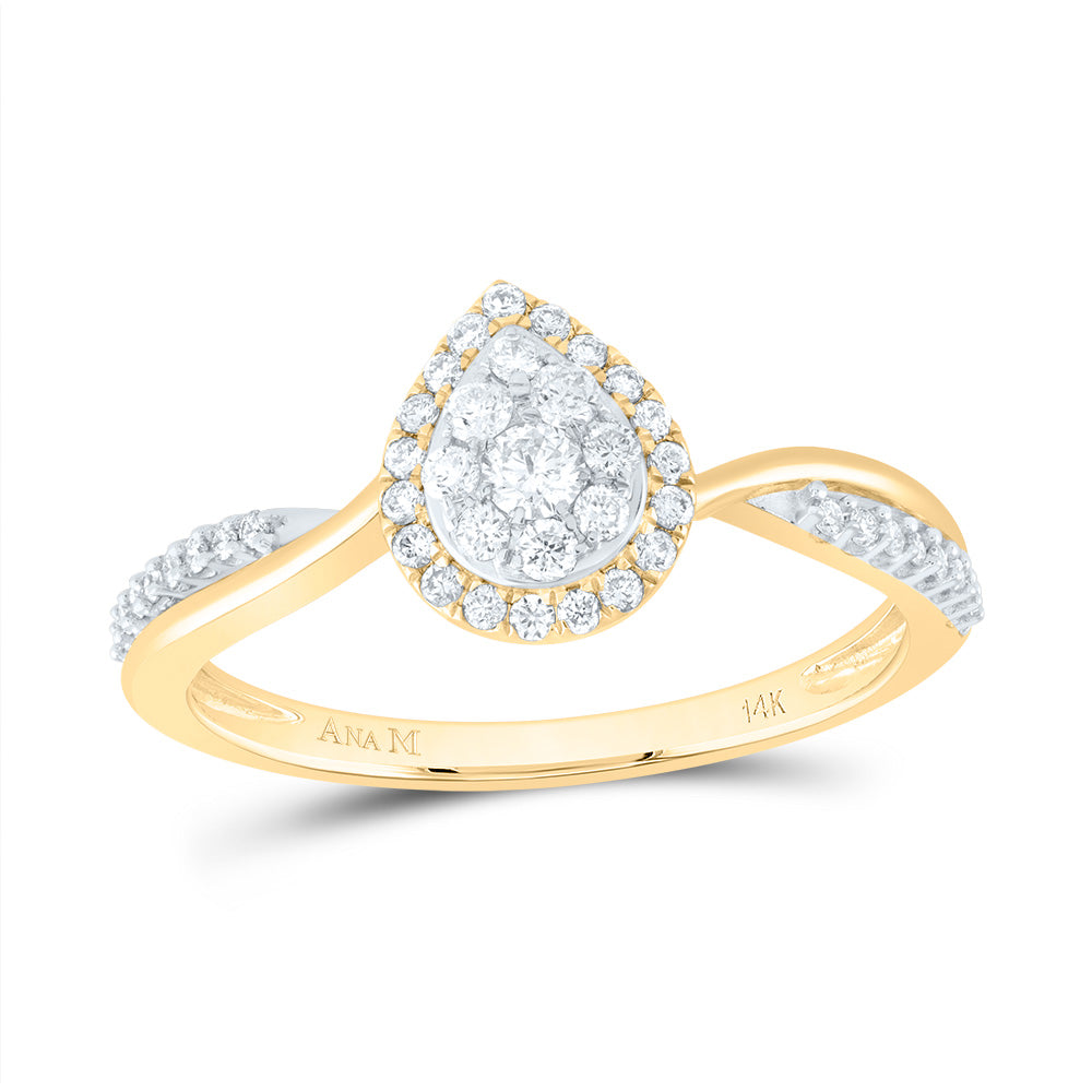 14K Yellow Gold Womens Round Diamond Teardrop Cluster Ring 1/3 Cttw, Womens Size: 5-10
