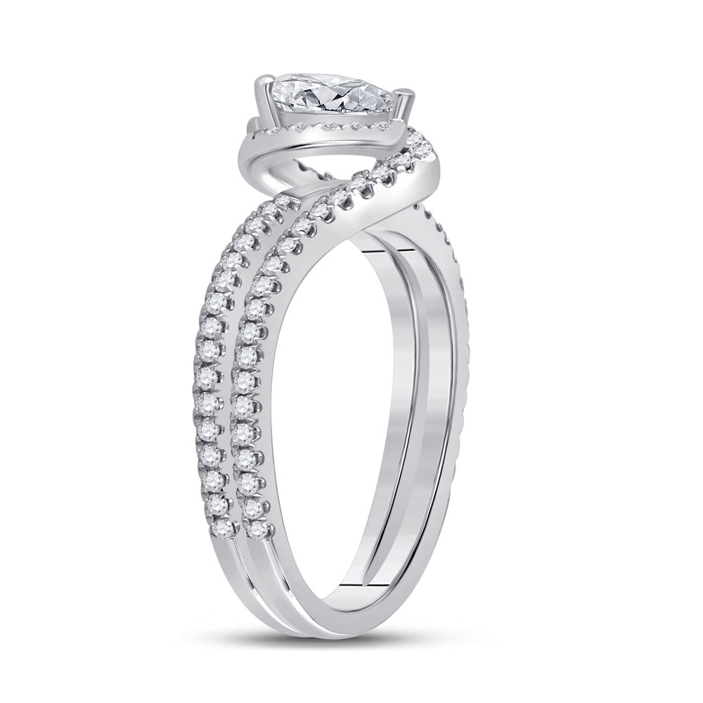 14K White Gold Pear Diamond Halo Bridal Wedding Engagement Ring 1ctw, Womens Size: 5-10