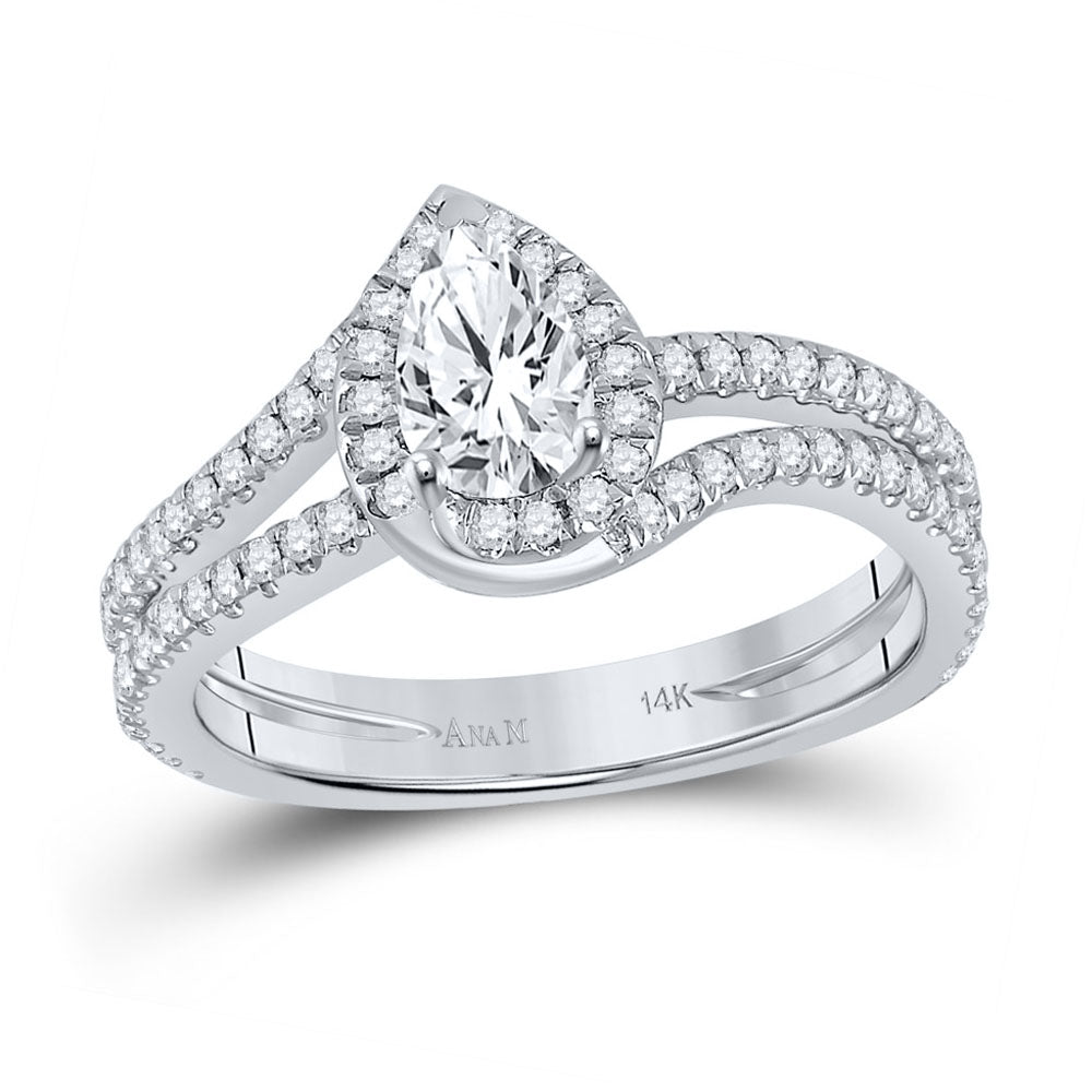 14K White Gold Pear Diamond Halo Bridal Wedding Engagement Ring 1ctw, Womens Size: 5-10