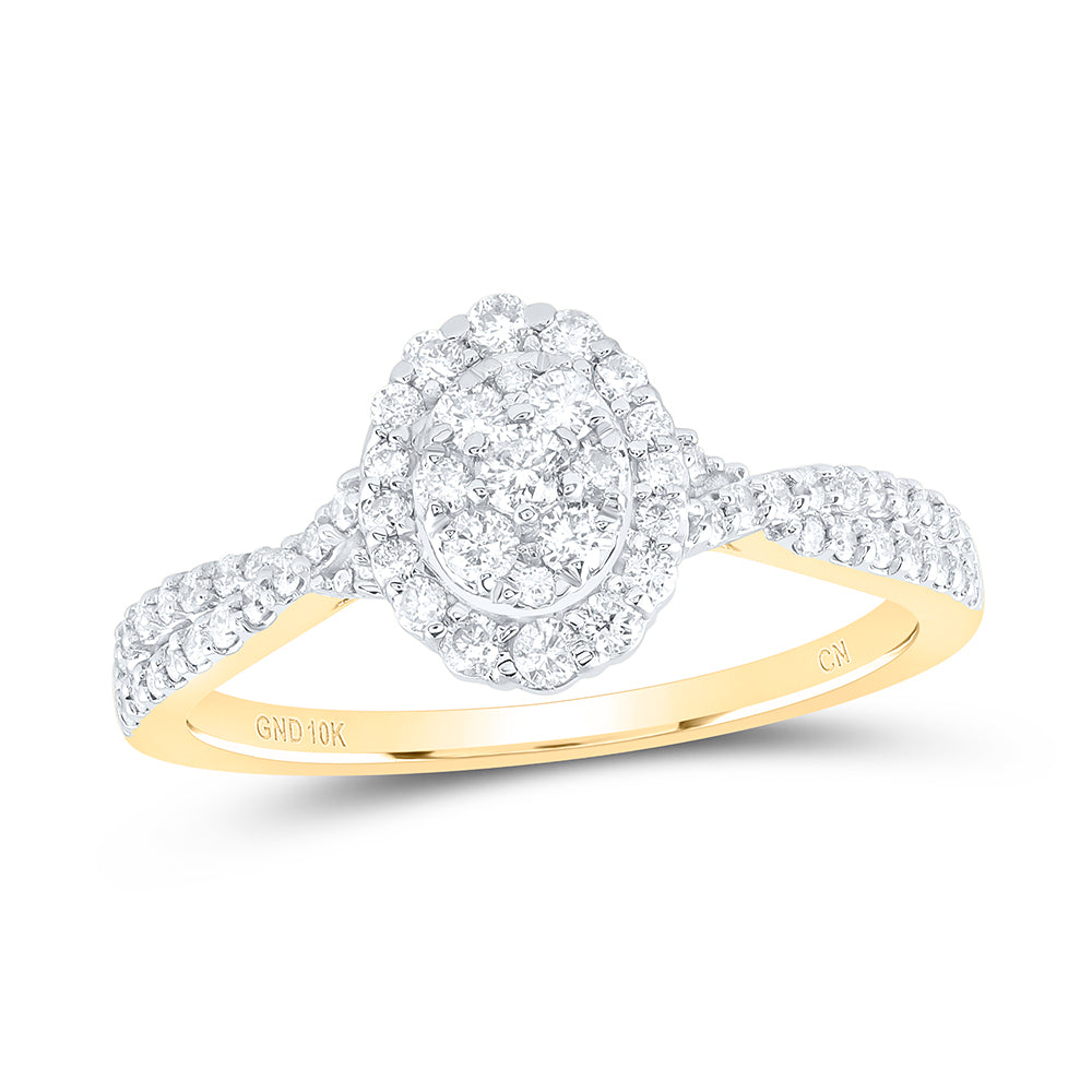 10K Yellow Gold Womens Round Diamond Oval Cluster Ring 1/2 Cttw, Womens Size: 5-10