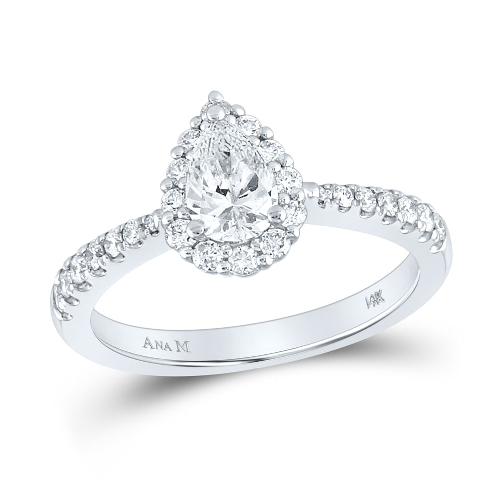 14K White Gold Pear Dia. Solitaire Bridal Wedding Engagement Ring 1ctw, Women's Size: 5-10