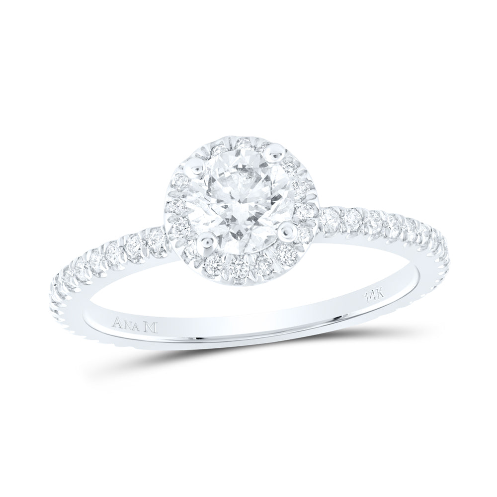 14K White Gold Round Dia. Halo Bridal Wedding Engagement Ring 1ctw, Women's Size: 5-10