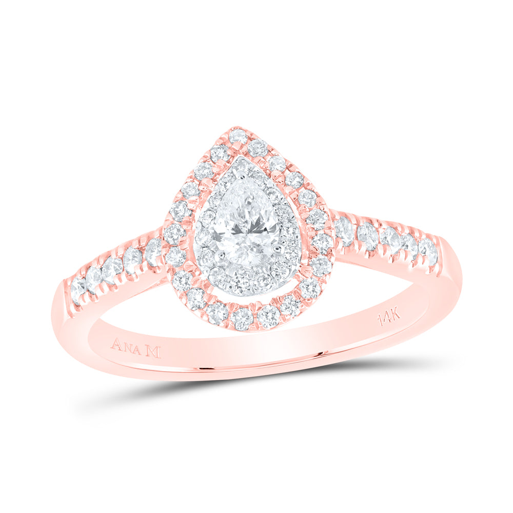 14kt Two-tone Gold Womens Pear Diamond Solitaire Bridal Wedding Engagement Ring 1/2 Cttw (certified)