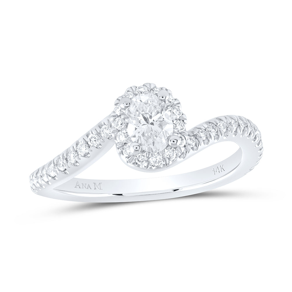 14K White Gold Oval Diamond Halo Bridal Wedding Engagement Ring 3/4ctw, Womens Size: 5-10