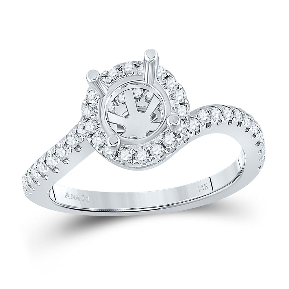 14kt White Gold Womens Round Diamond 1-1/5 Cttw Round Center Halo Wedding Engagement Anniversary Semi-mount Ring 1/2 Cttw, Women Size: 5-9