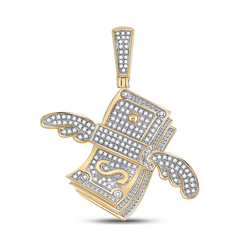 10K Yellow Gold Mens Round Diamond Flying Dollar Money Charm Pendant 1/2 Cttw