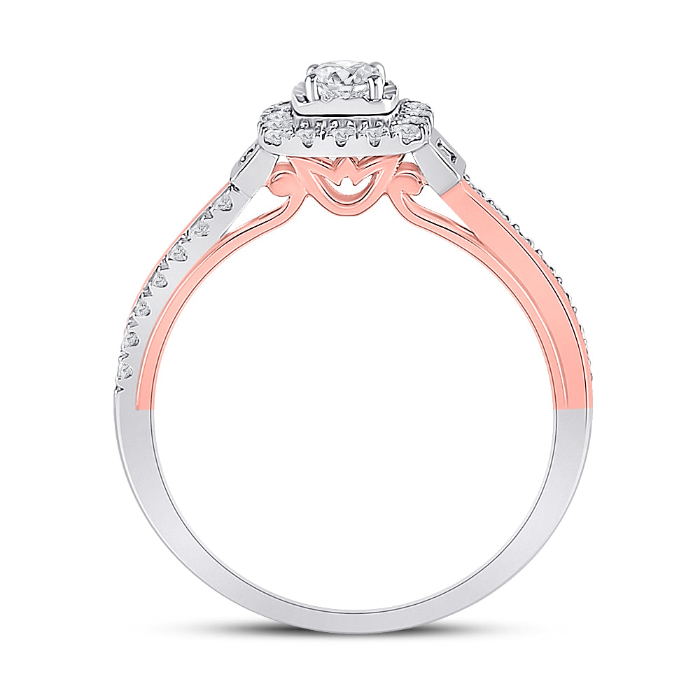 10kt Two-tone Gold Womens Round Diamond Halo Bridal Wedding Engagement Ring 1/2 Cttw