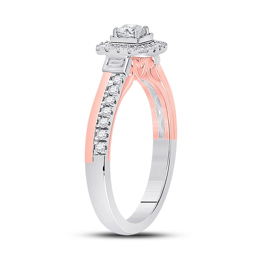 10kt Two-tone Gold Womens Round Diamond Halo Bridal Wedding Engagement Ring 1/2 Cttw