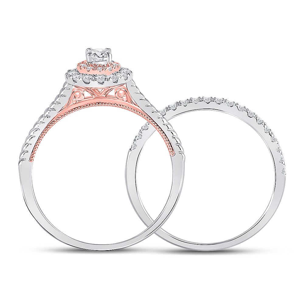 10K Two-tone Gold Round Diamond Bridal Wedding Ring Band Set 1/2 Cttw, Womens Size: 5-10