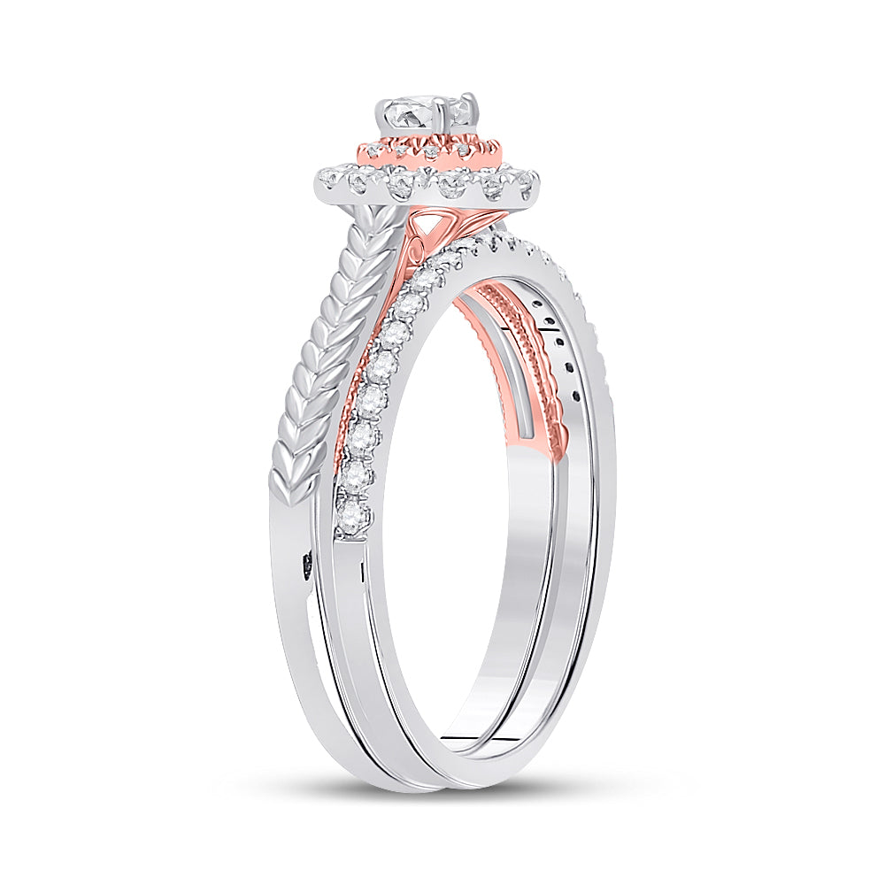 10K Two-tone Gold Round Diamond Bridal Wedding Ring Band Set 1/2 Cttw, Womens Size: 5-10