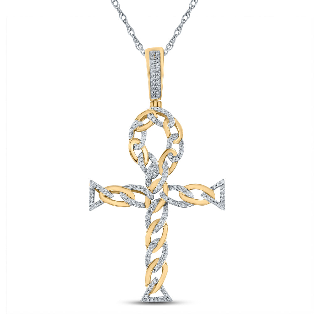10K Yellow Gold Men's Round Diamond Ankh Cross Charm Pendant 3/8ctw