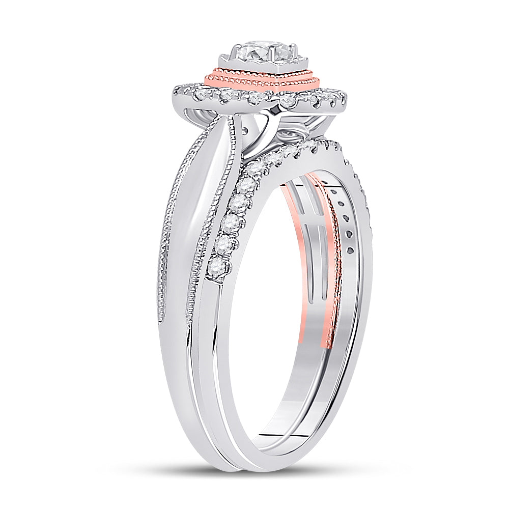 10kt Two-tone Gold Womens Round Diamond Bridal Wedding Engagement Ring Band Set 1/2 Cttw