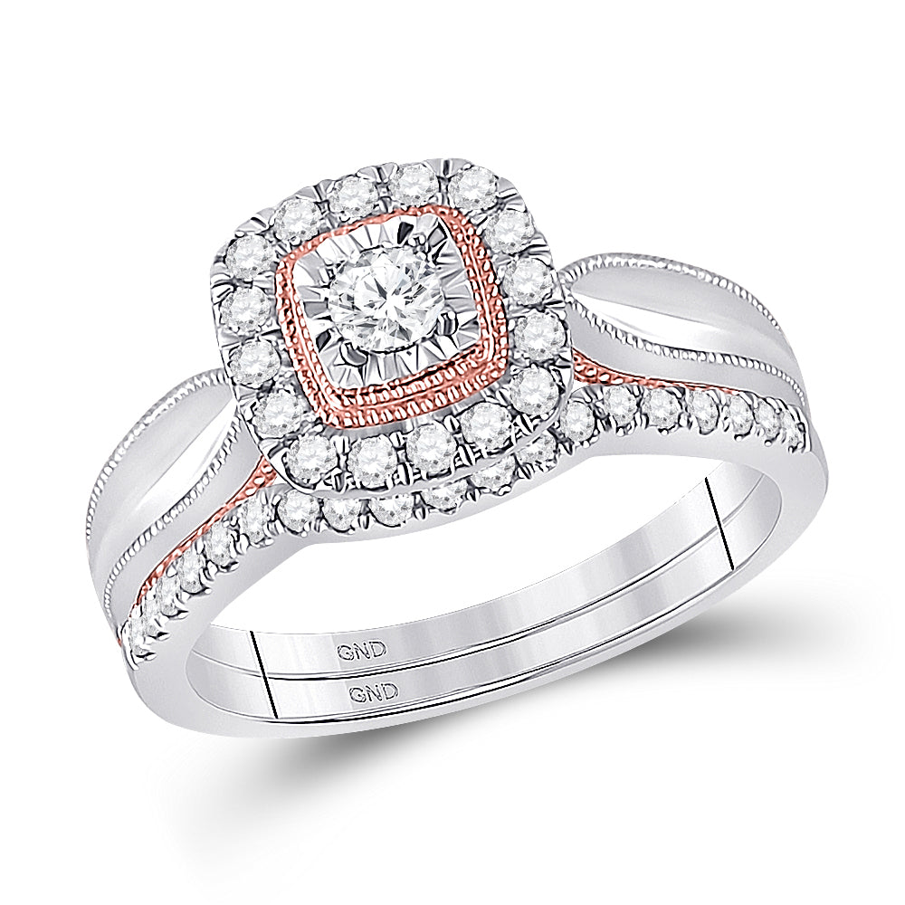 10kt Two-tone Gold Womens Round Diamond Bridal Wedding Engagement Ring Band Set 1/2 Cttw