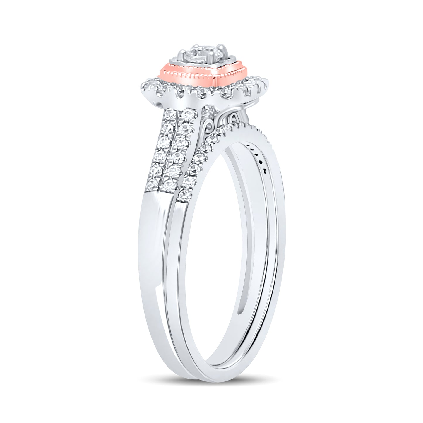 10K Two-tone Gold Round Diamond Bridal Wedding Ring Band Set 1/2ctw, Women's Size: 5-10