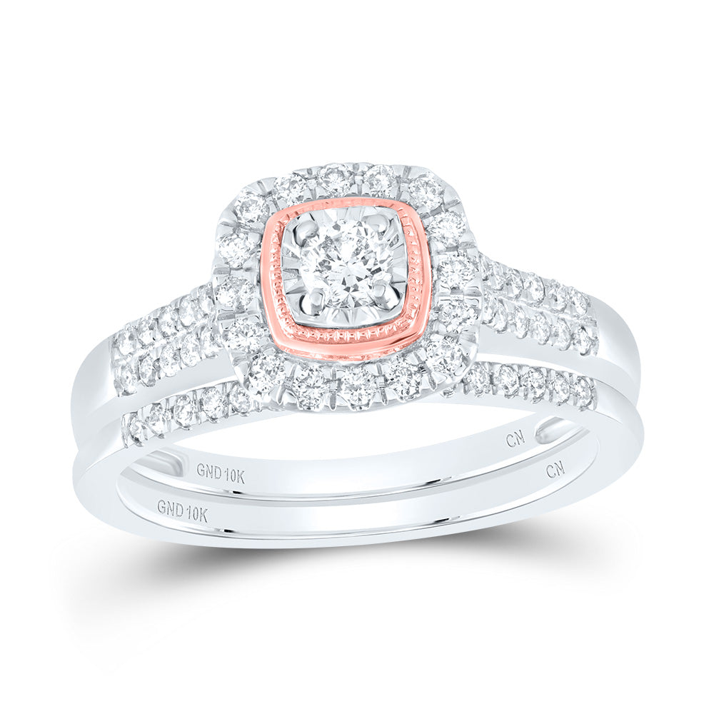 10K Two-tone Gold Round Diamond Bridal Wedding Ring Band Set 1/2ctw, Women's Size: 5-10