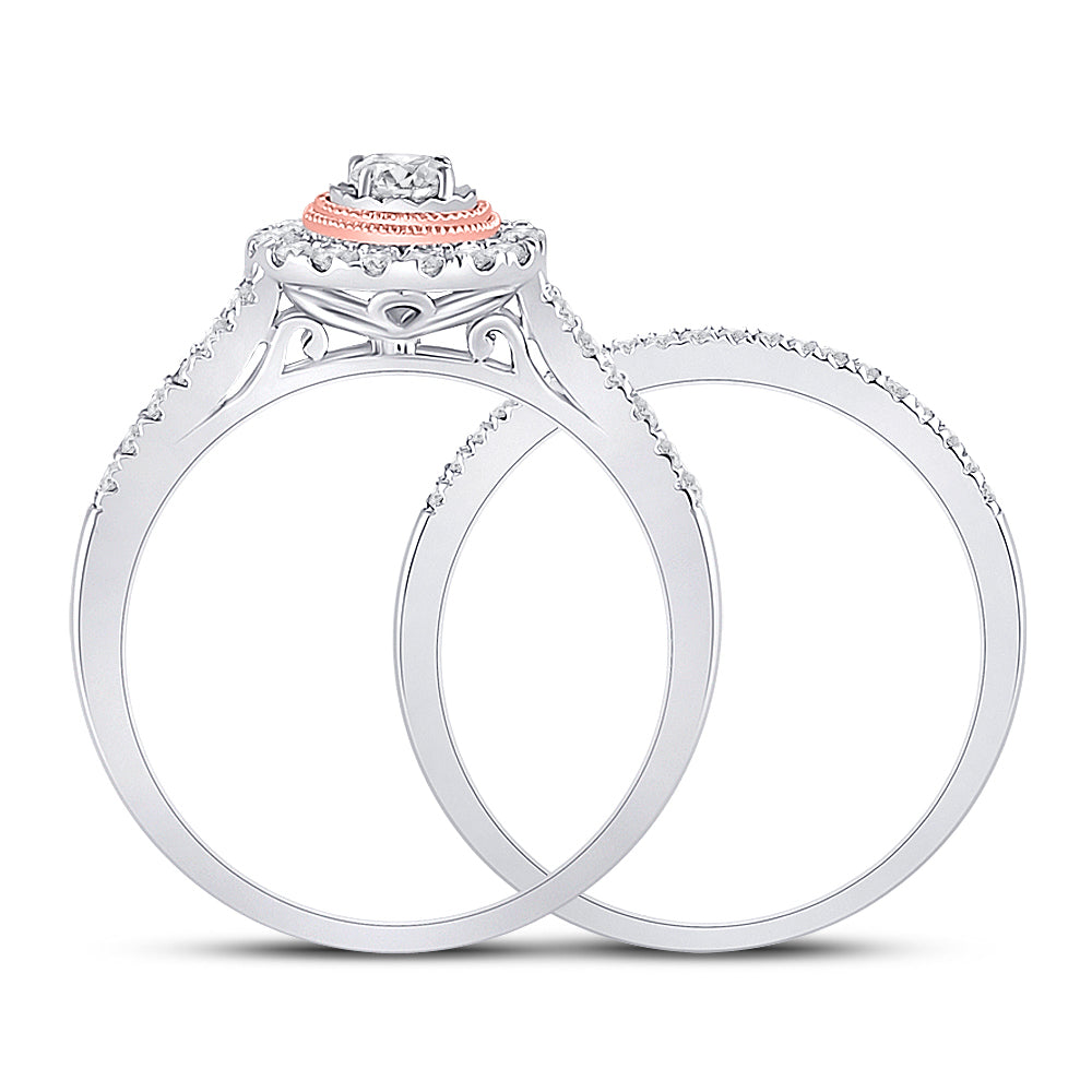 10kt Two-tone Gold Womens Round Diamond Bridal Wedding Engagement Ring Band Set 1/2ctw