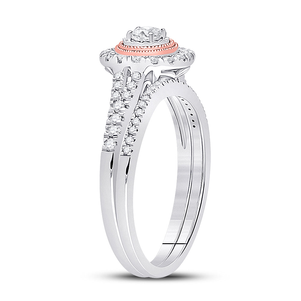 10kt Two-tone Gold Womens Round Diamond Bridal Wedding Engagement Ring Band Set 1/2ctw