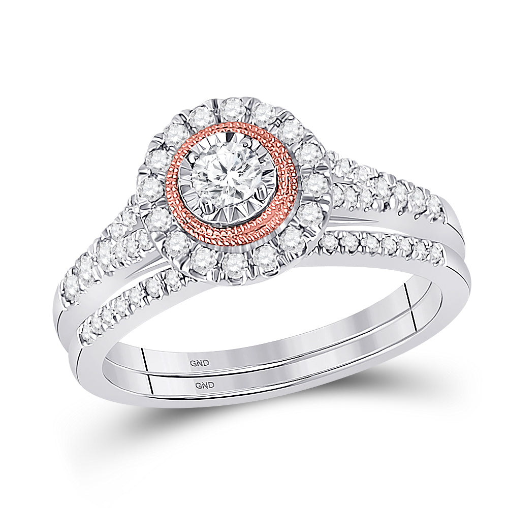 10kt Two-tone Gold Womens Round Diamond Bridal Wedding Engagement Ring Band Set 1/2ctw