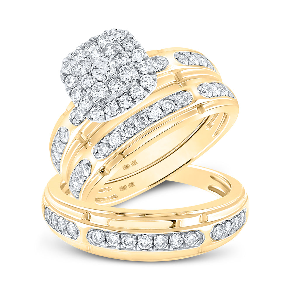 10K Yellow Gold His Hers Round Diamond Matching Wedding Set 1-1/5 Cttw, Womens Size: 5-10, Mens Size: 7-13