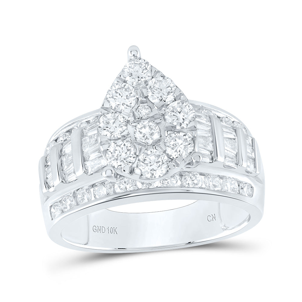 10K White Gold Round Diamond Pear Bridal Wedding Engagement Ring 2 Cttw, Womens Size: 5-10
