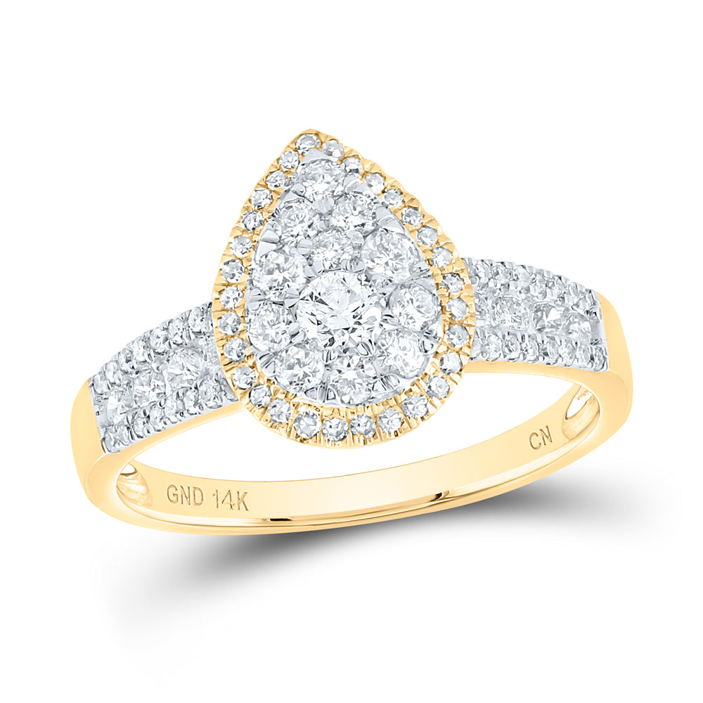 14K Yellow Gold Round Diamond Pear Cluster Bridal Wedding Engagement Ring 3/4 Cttw, Womens Size: 5-10