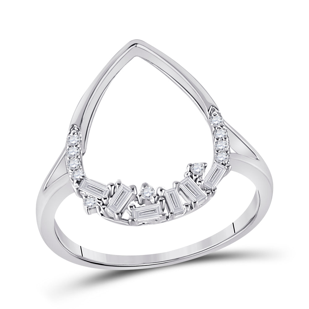 14K White Gold Womens Round Diamond Teardrop Scattered Fashion Ring 1/5 Cttw, Womens Size: 5-10