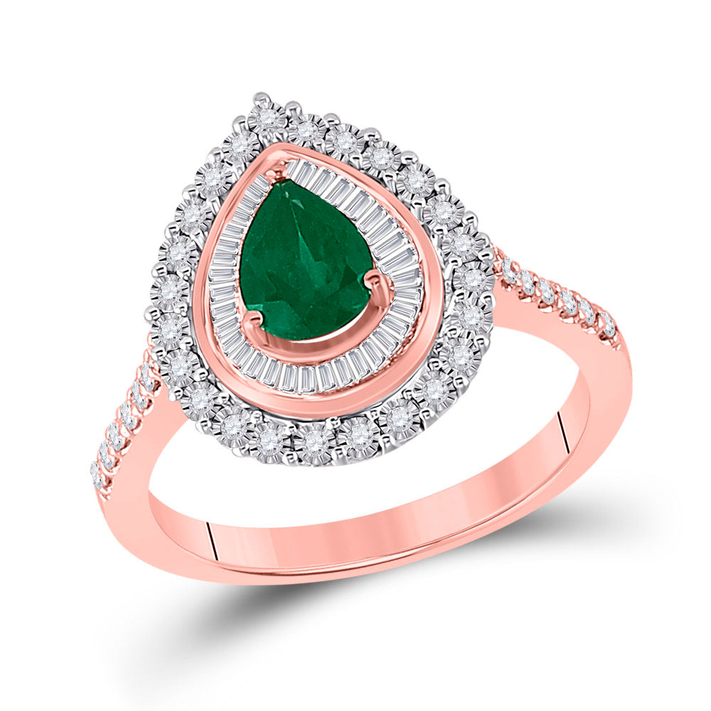 14kt Rose Gold 3/8ctw Diamond 1/2 Ct Emerald Ring