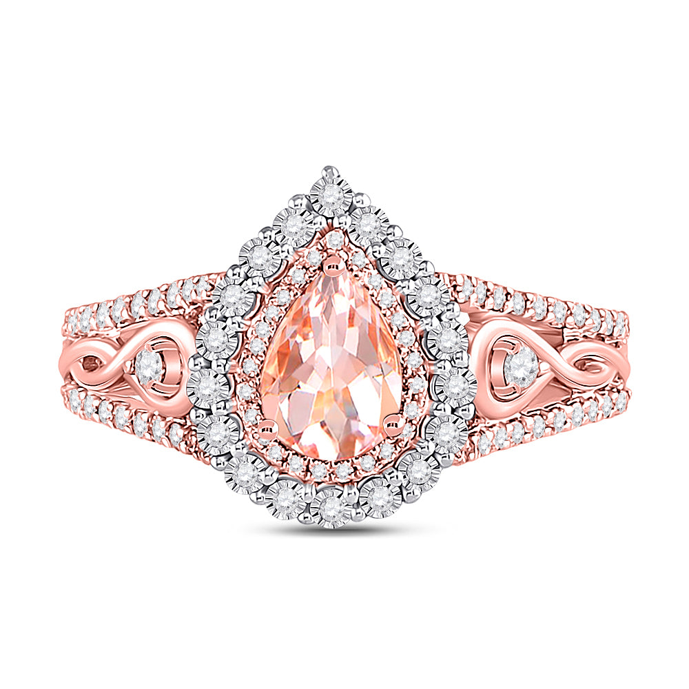 14kt Rose Gold 3/8 Cttw Diamond and 1/2 Cttw Morganite Wedding Engagement Anniversary Ring, Women Size: 5-9