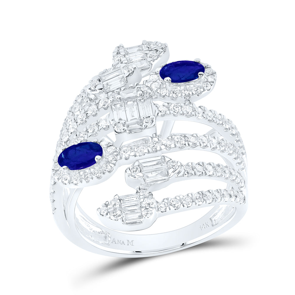 14kt White Gold 1 1/5ctw Diamond Ana M 5x3 Mm Sapphire Natural Gem Diana Ring