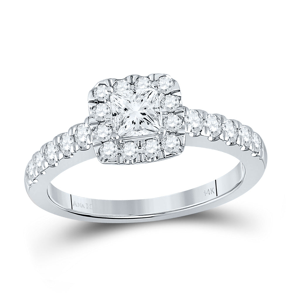 14K White Gold Princess Diamond Halo Bridal Wedding Engagement Ring 1 Cttw, Womens Size: 5-10