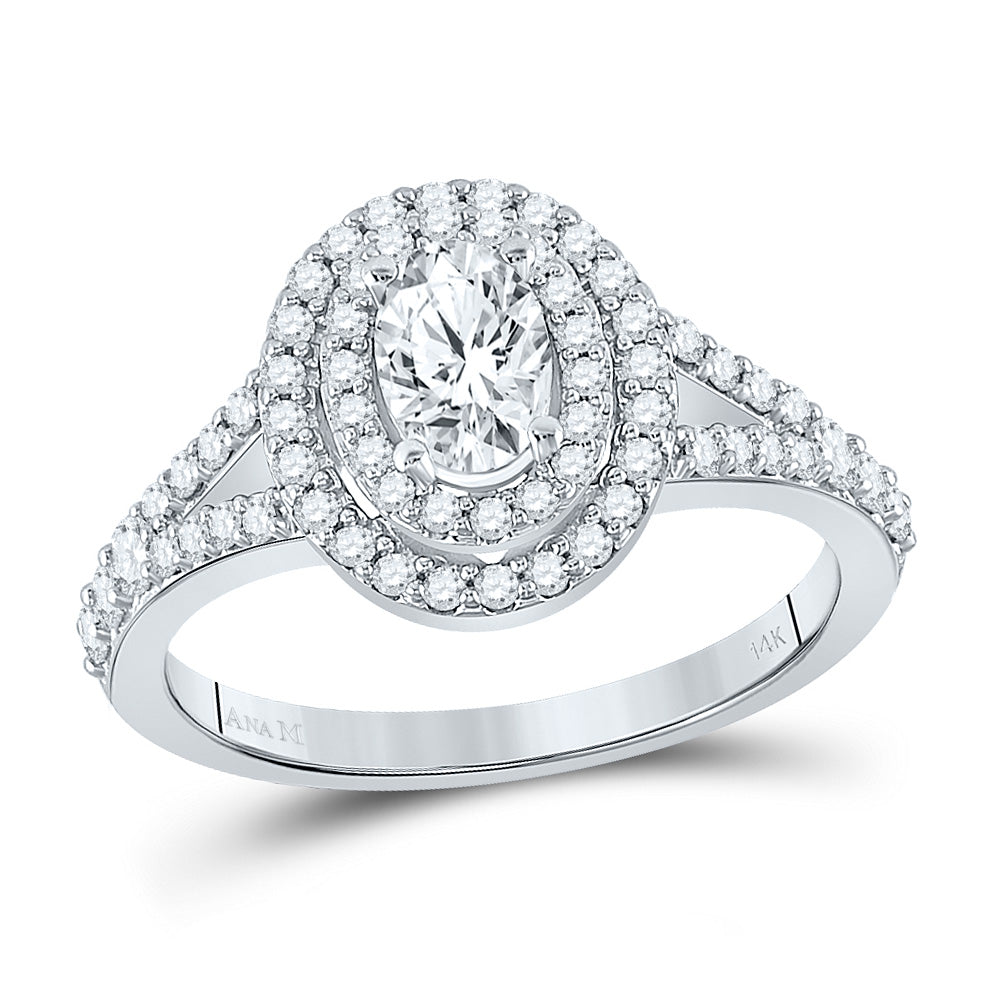 14K White Gold Oval Diamond Halo Bridal Wedding Engagement Ring 1 Cttw, Womens Size: 5-10