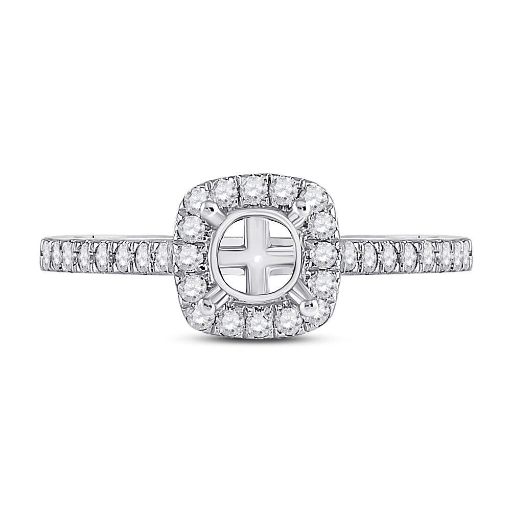 14K White Gold Womens Round Diamond 1/2 Ct Cushion Center Halo Bridal Wedding Semi-Mount Ring 1/3 Cttw