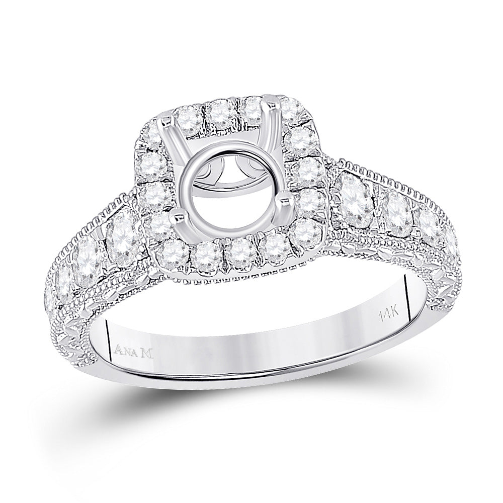18kt White Gold 18kt White Gold Womens Round Diamond and 1 Cttw Round Center Halo Wedding Engagement Anniversary Semi-mount Ring 7/8 Cttw, Women Size: 5-9