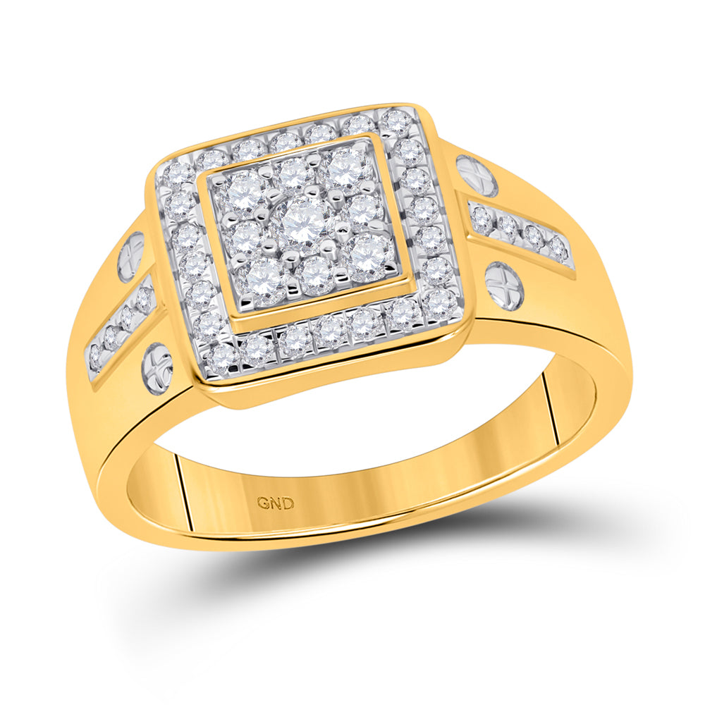10kt Yellow Gold Mens Round Diamond Fashion Cluster Ring 3/4 Cttw, Men Size: 8-12