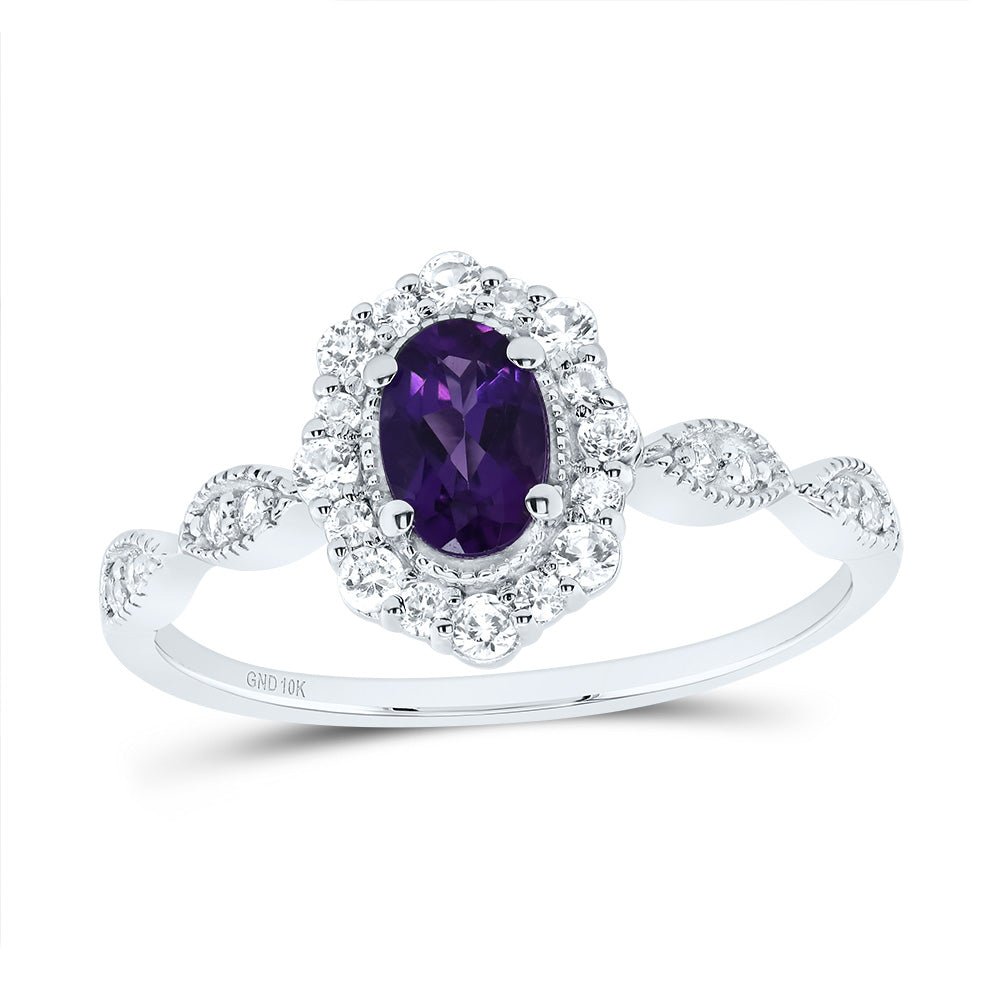 10k White Gold Oval Synthetic Amethyst Sapphire Ring 1 Cttw