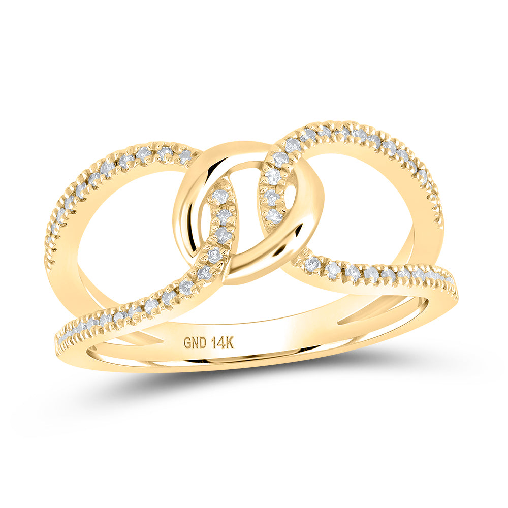 14K Yellow Gold Womens Round Diamond Negative Space Link Fashion Ring 1/6 Cttw, Womens Size: 5-10
