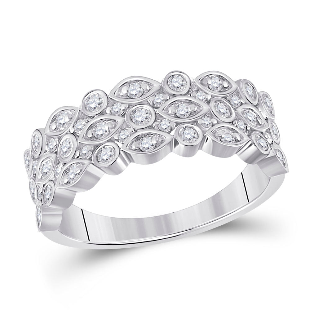 14K White Gold Womens Round Diamond Oval Dot 3-Row Fashion Ring 3/4 Cttw, Womens Size: 5-10