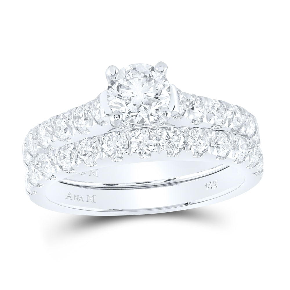 14K White Gold Round Dia. Bridal Wedding Band Set 2ctw, Women's Sz: 5-10