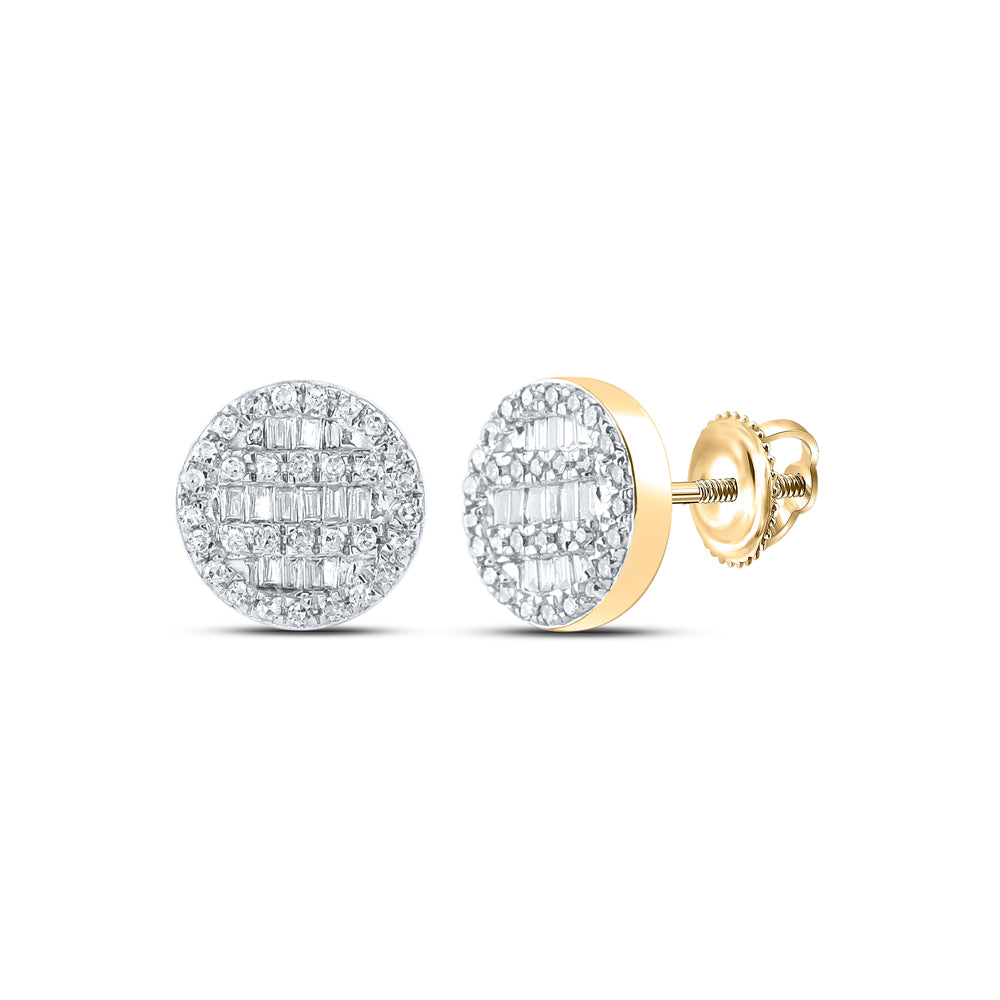 10K Yellow Gold Womens Baguette Diamond Circle Cluster Earrings 1/3 Cttw