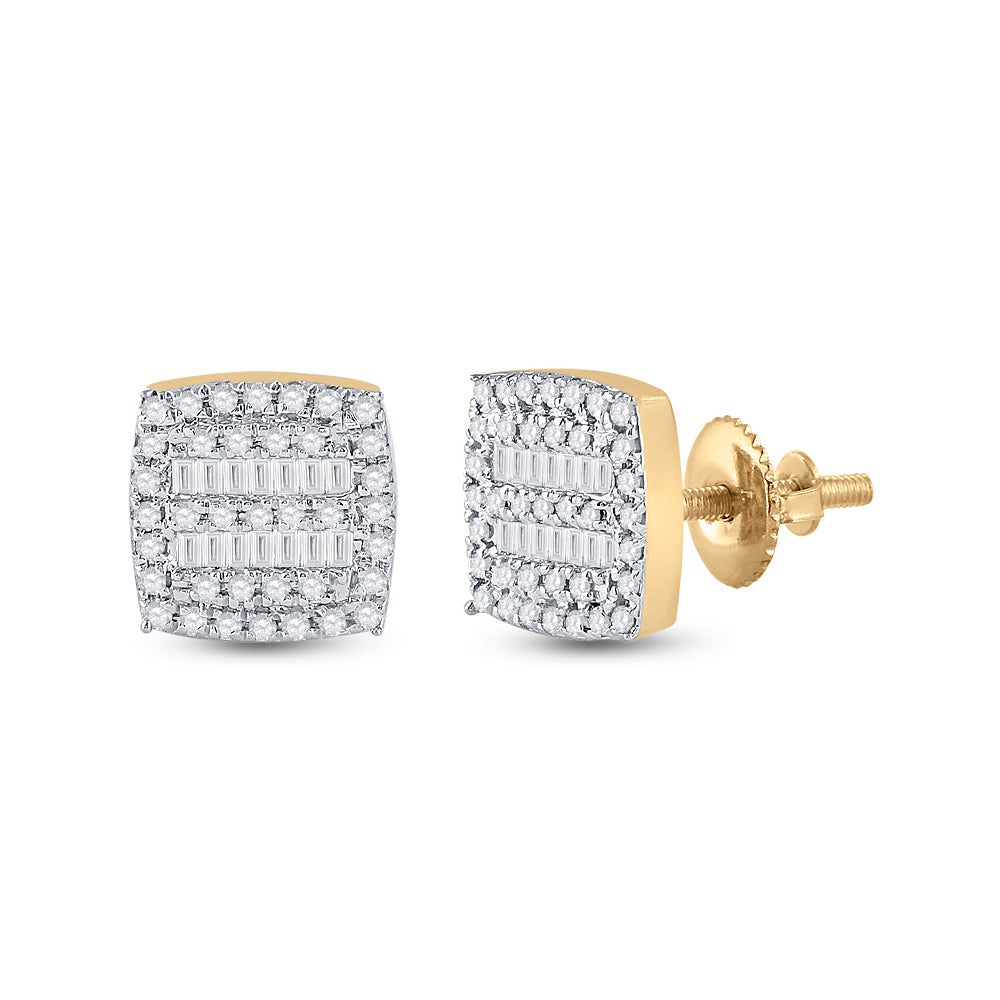 10K Yellow Gold Womens Baguette Diamond Square Earrings 1/3 Cttw