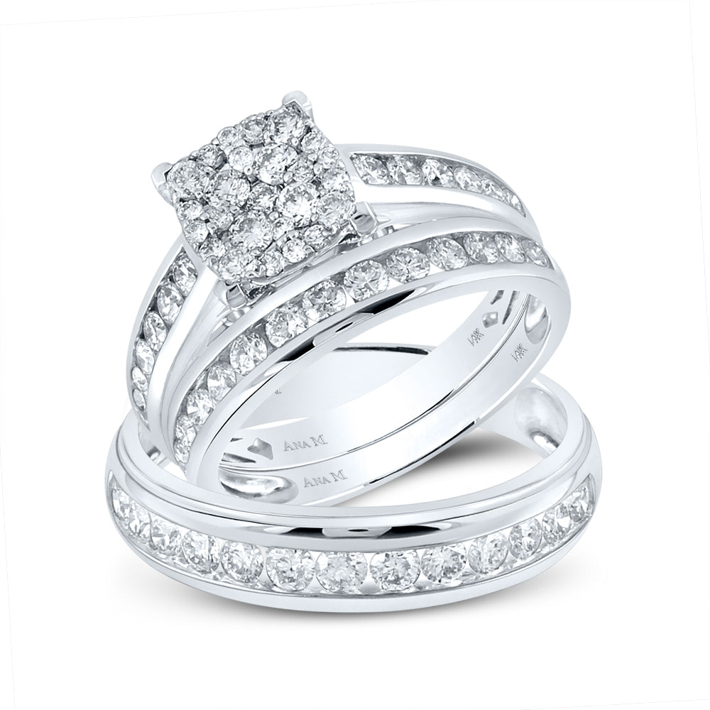 14K White Gold His Hers Round Diamond Square Matching Wedding Set 1-3/4 Cttw, Womens Size: 5-10, Mens Size: 7-13