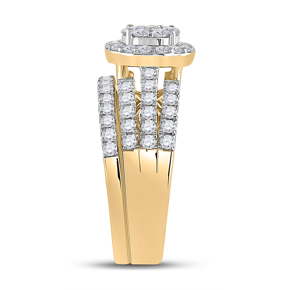 14K Yellow Gold His Hers Round Diamond Cluster Matching Wedding Set 1-3/4ctw, Womens Size: 5-10, Mens Size: 7-13