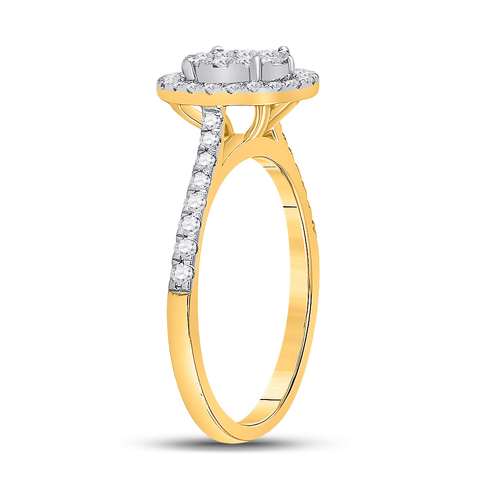 10K Yellow Gold Round Dia. Cluster Wedding Engagement Ring 1/2ctw, Women's Size: 5-10