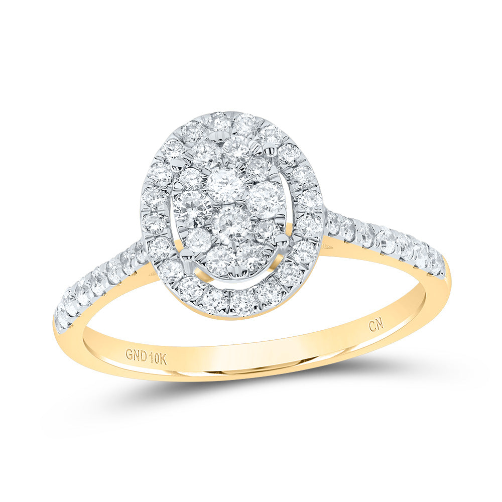 10K Yellow Gold Round Dia. Cluster Wedding Engagement Ring 1/2ctw, Women's Size: 5-10