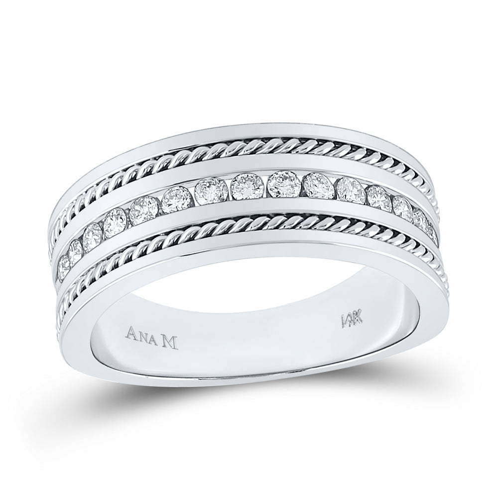 14K White Gold Mens Round Diamond Wedding Band Ring 1/2 Cttw, Mens Size: 7-13
