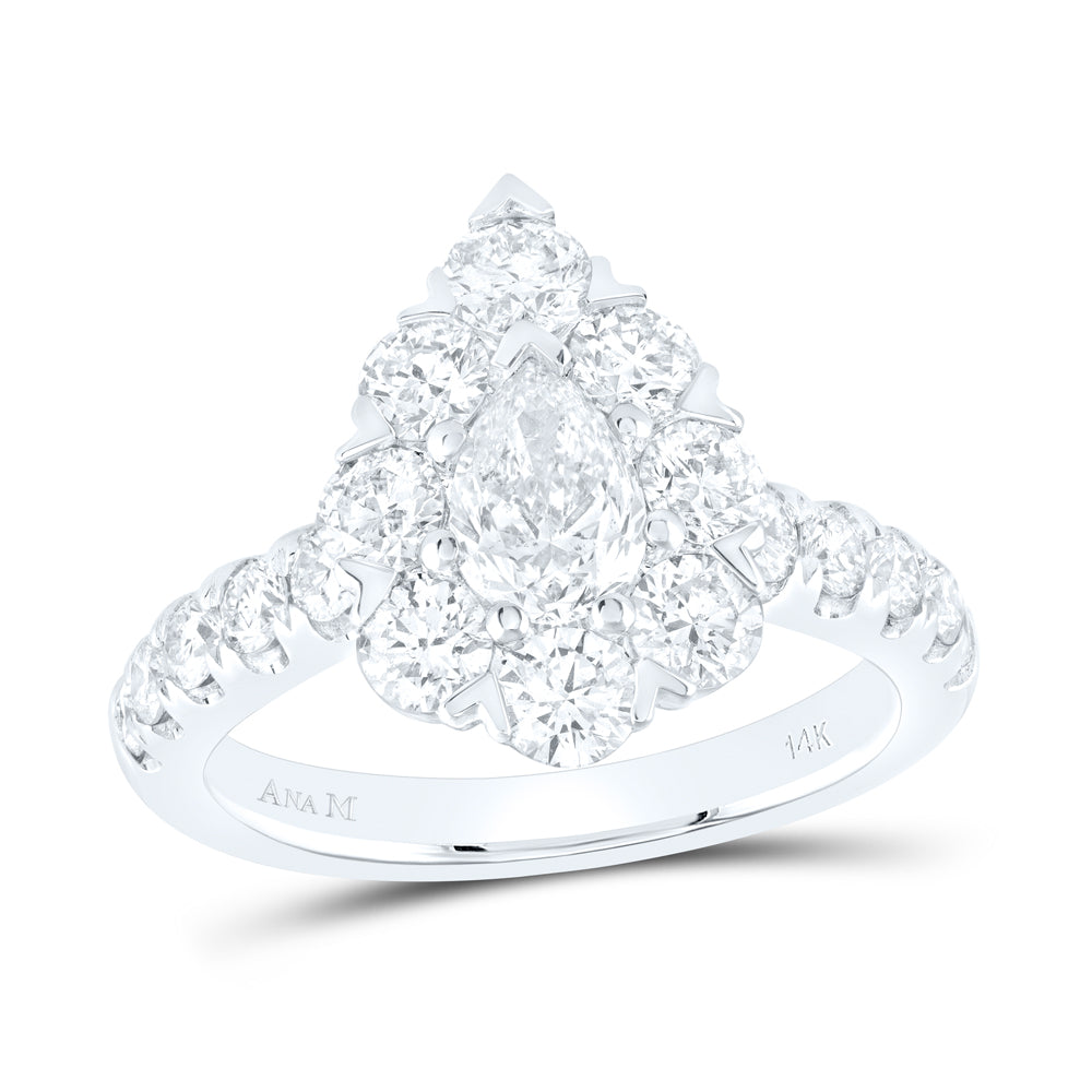 14K White Gold Pear Diamond Halo Bridal Wedding Engagement Ring 2-3/8 Cttw, Womens Size: 5-10
